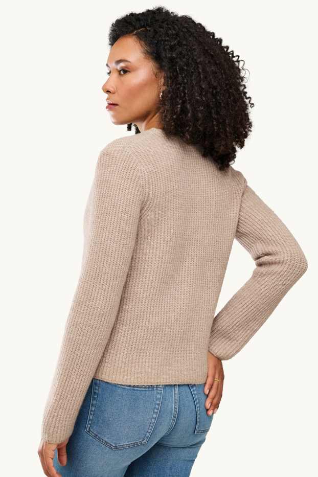 Women - Cardigan - ribbed - light beige