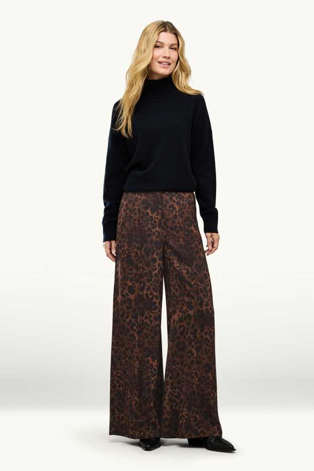 Femmes - Pantalon en toile - mid waist - Palazzo - imprimé léopard - marron