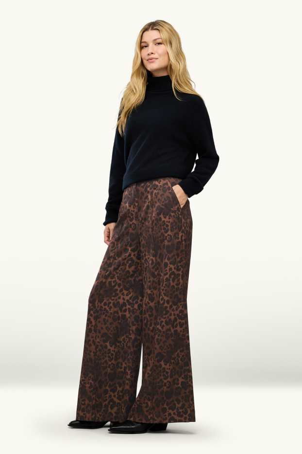 Femmes - Pantalon en toile - mid waist - Palazzo - imprimé léopard - marron