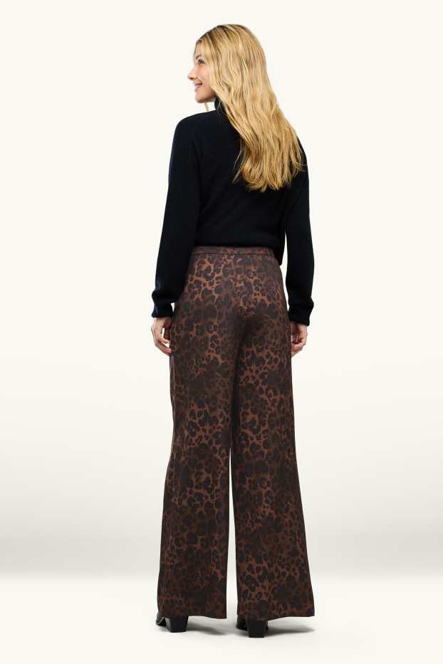 Femmes - Pantalon en toile - mid waist - Palazzo - imprimé léopard - marron