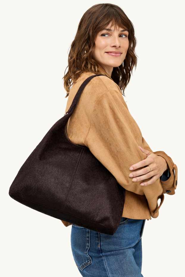 Damen - Großer Kunstfell-Shopper - dunkelbraun
