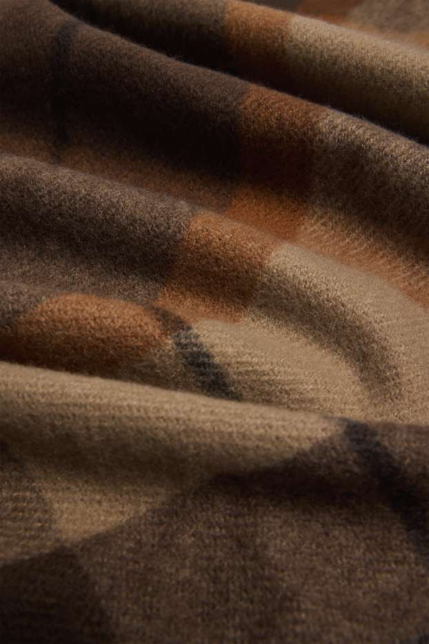 Herren - Fransenschal - kariert - braun / beige