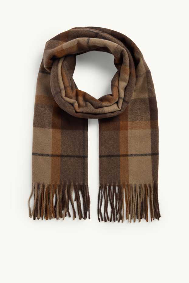 Herren - Fransenschal - kariert - braun / beige