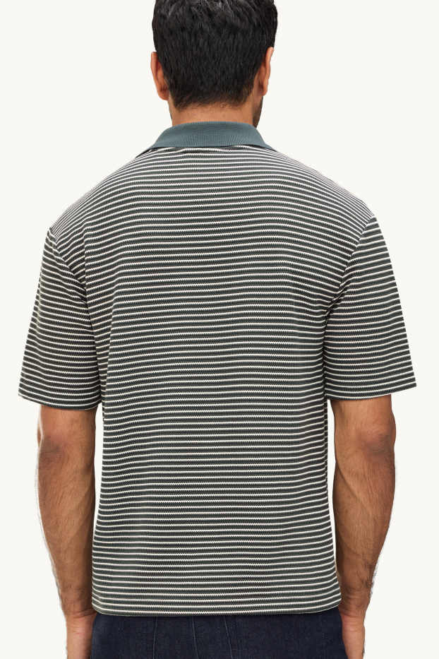 Hommes - Polo - relaxed fit - à rayures - vert foncé / blanc