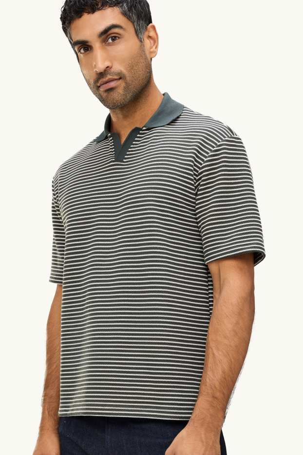 Hommes - Polo - relaxed fit - à rayures - vert foncé / blanc