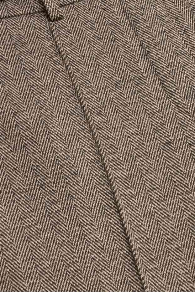 Women - Cloth trousers with belt - mid-rise waist - tapered fit - patterned - brown