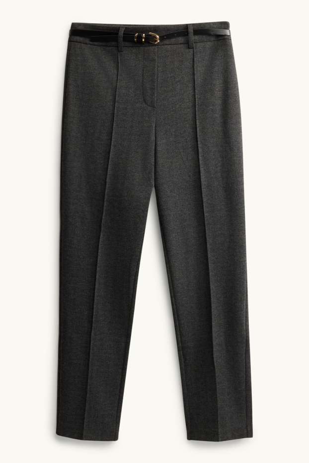 Dona - Pantalons de tela amb cinturó - mid waist - tapered fit - amb patró - gris fosc