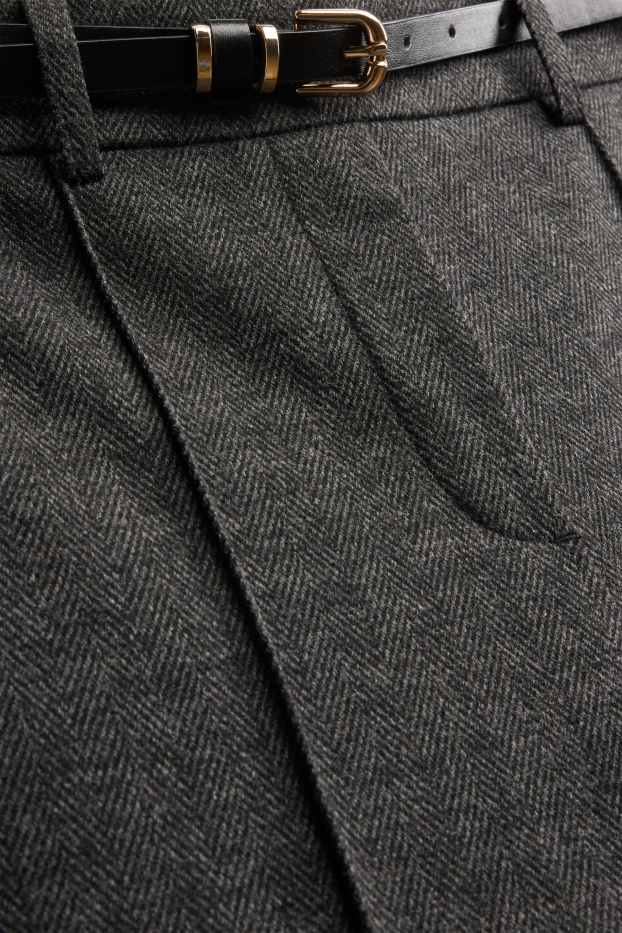 Dona - Pantalons de tela amb cinturó - mid waist - tapered fit - amb patró - gris fosc