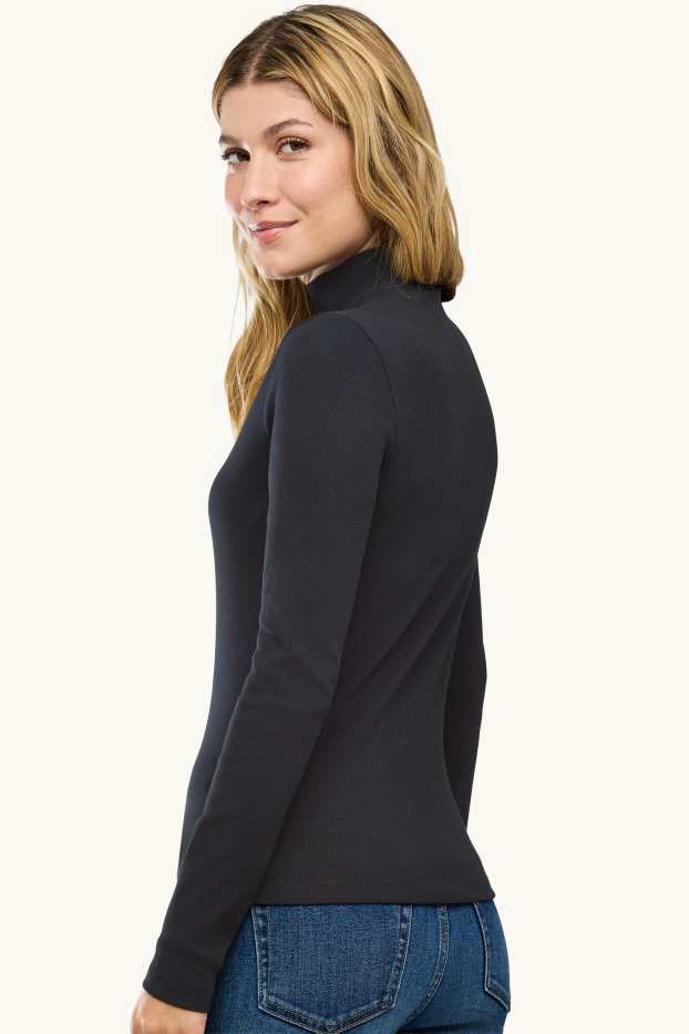 Donna - Maglia a maniche lunghe - slim fit - a coste - nero