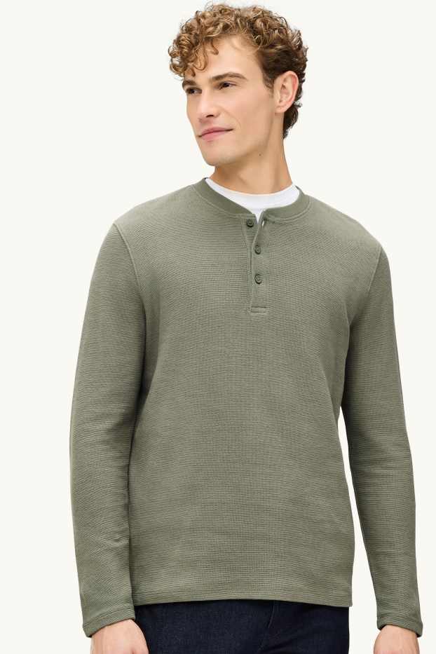 Bărbați - Tricou cu mânecă lungă - regular fit - structurat - verde