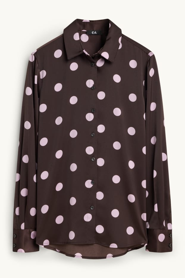 Femmes - Blouse-chemise en satin - à pois - marron / rose