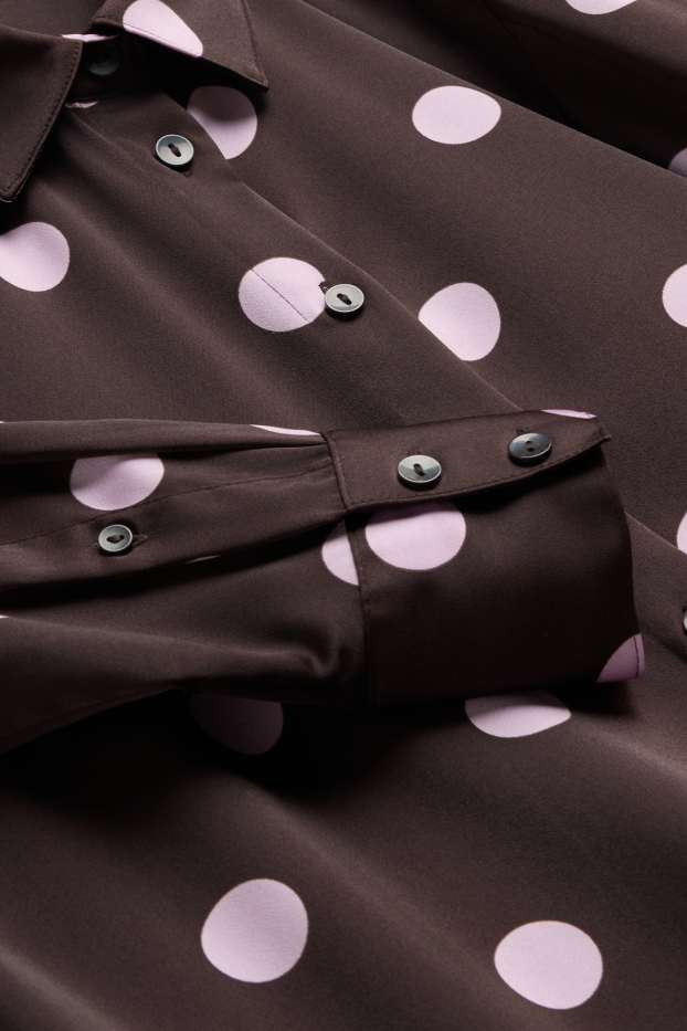 Femmes - Blouse-chemise en satin - à pois - marron / rose