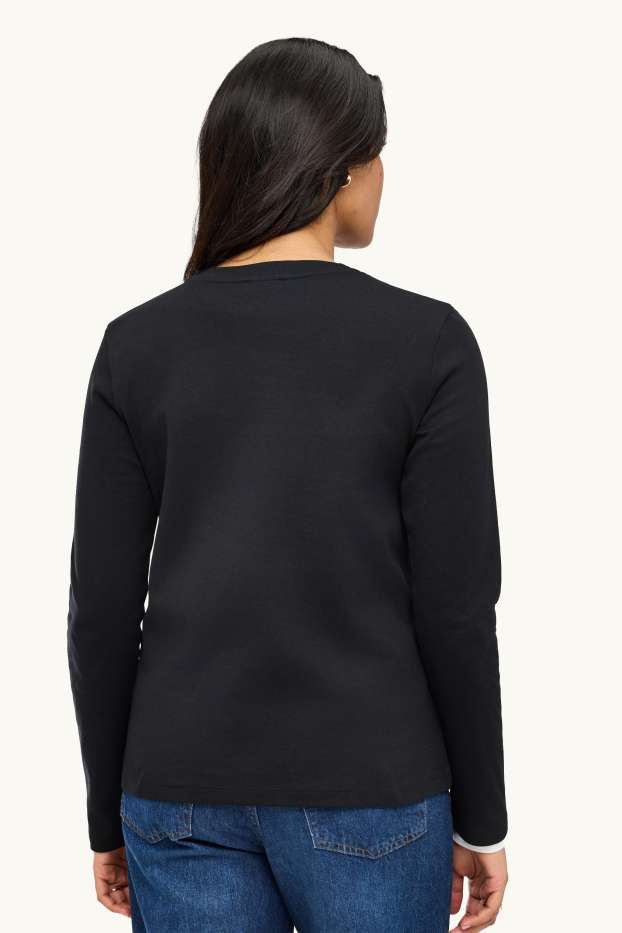 Damen - Langarmshirt mit Strasssteinen - Regular Fit - schwarz
