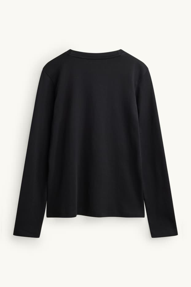 Damen - Langarmshirt mit Strasssteinen - Regular Fit - schwarz