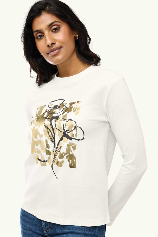 Dames - Longsleeve - regular fit - glanseffect - wit / goud