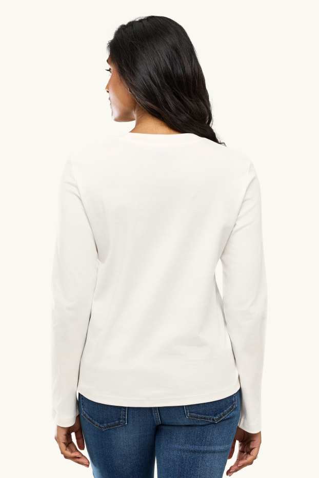 Dames - Longsleeve - regular fit - glanseffect - wit / goud