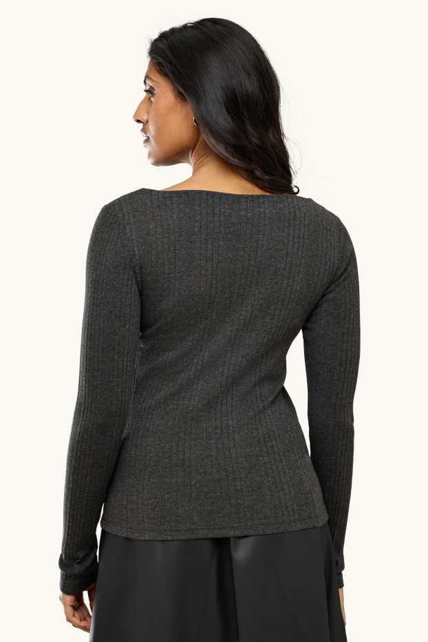 Damen - Langarmshirt - Regular Fit - gerippt - dunkelgrau