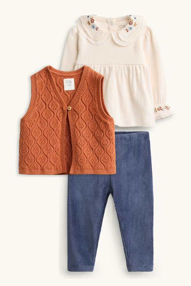 Baby Mädchen - Baby-Outfit - 3 teilig - braun / cremeweiß