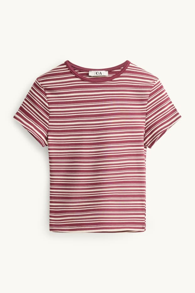 Dames - T-shirt - slim fit - gestreept - rood / wit