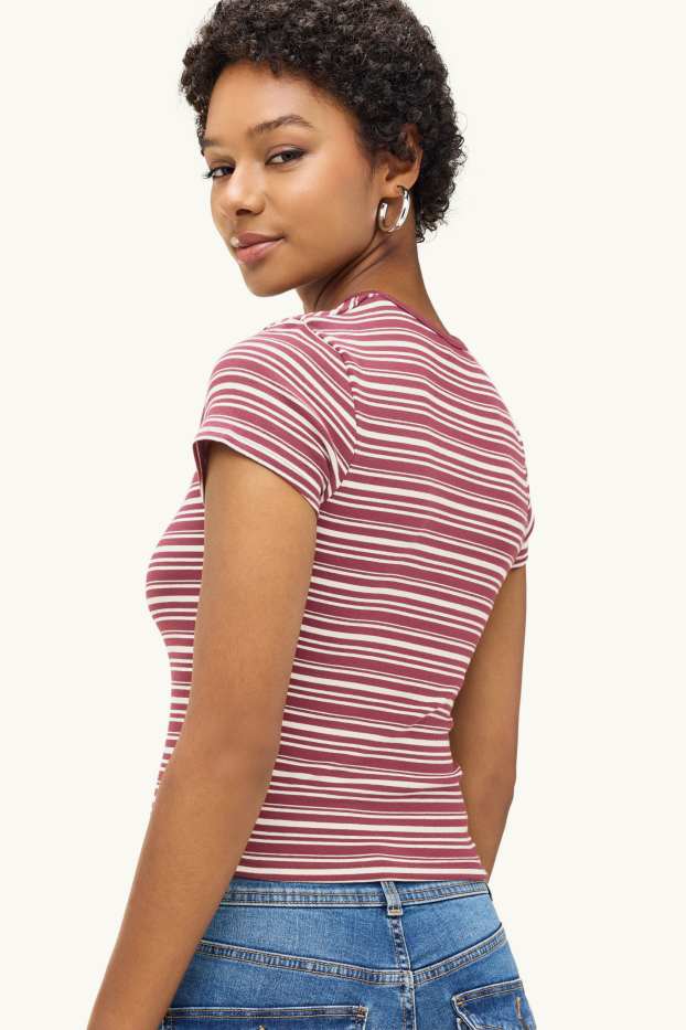 Dames - T-shirt - slim fit - gestreept - rood / wit