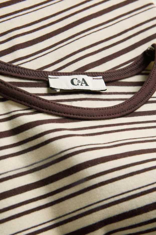 Dames - T-shirt - slim fit - gestreept - bruin / beige