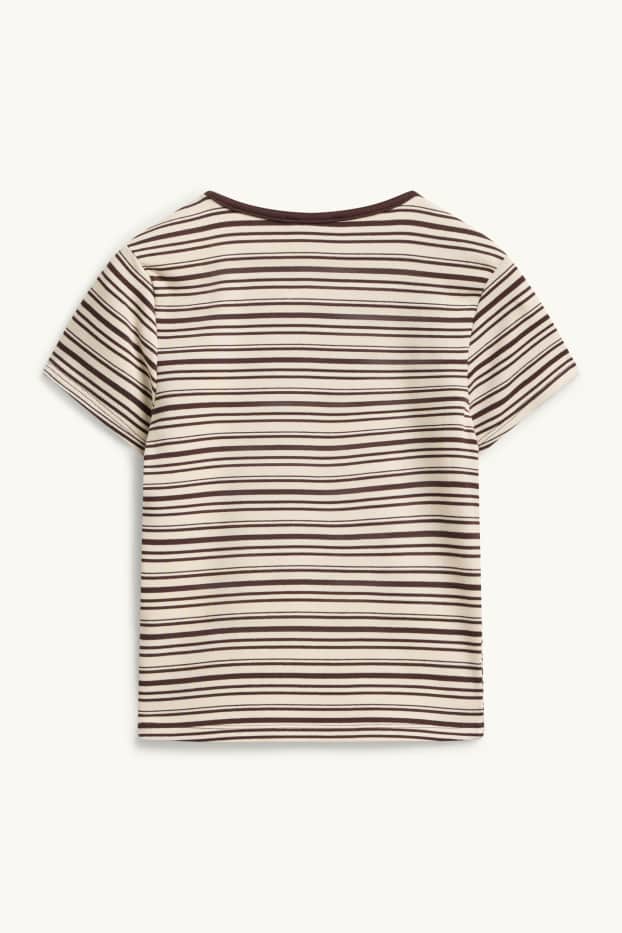 Dames - T-shirt - slim fit - gestreept - bruin / beige