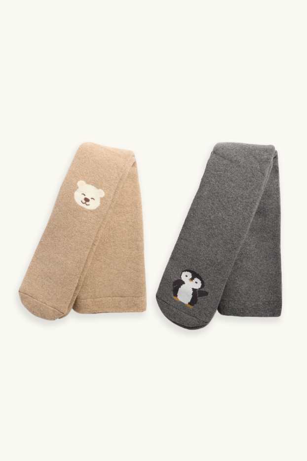 Unisex - Confezione da 2 - orso polare e pinguino - collant antiscivolo neonati - grigio / beige