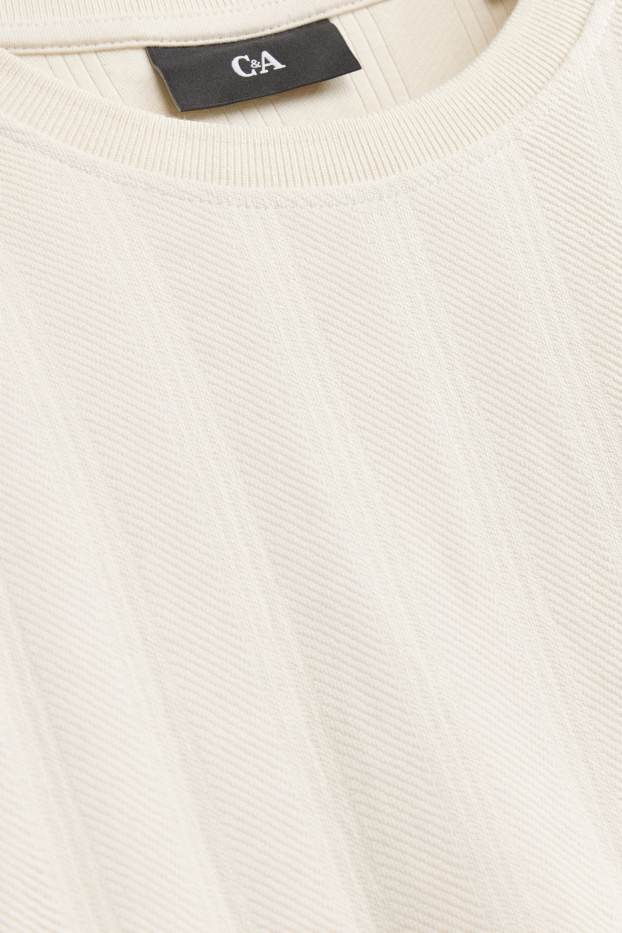 Hommes - Pull à fine maille - à rayures - crème