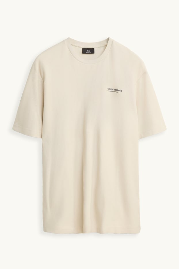 Heren - T-shirt - relaxed fit - crèmekleurig