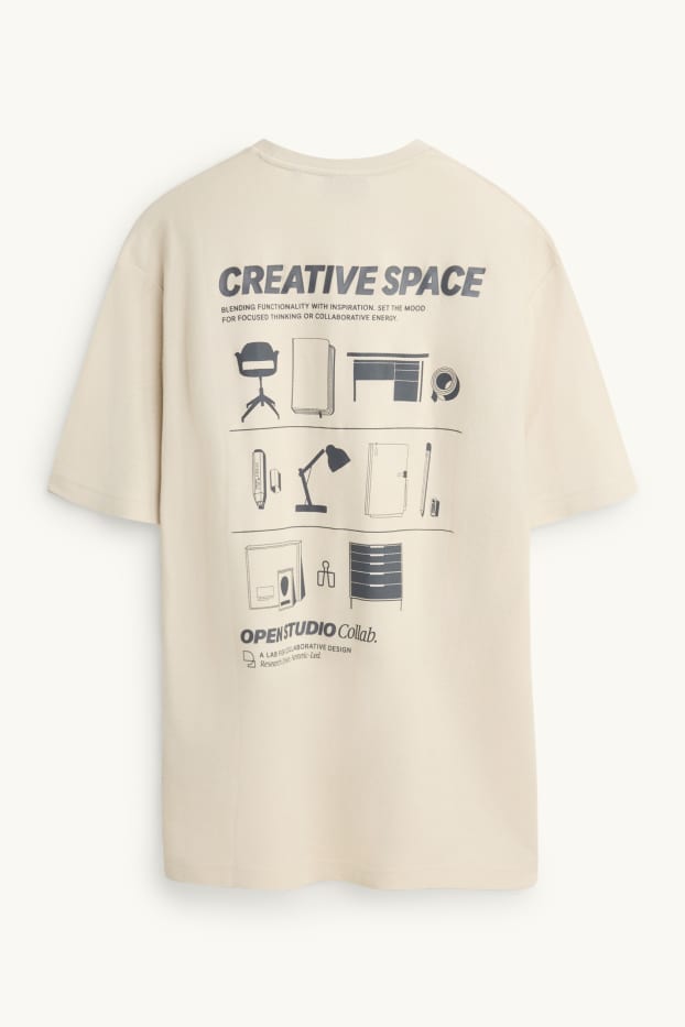 Heren - T-shirt - relaxed fit - crèmekleurig