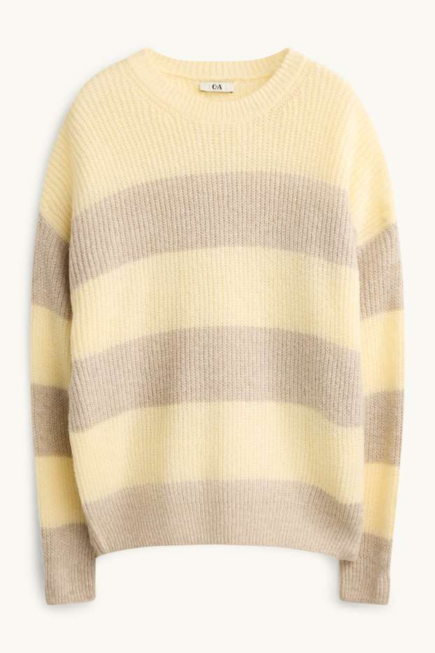 Damen - Pullover - gerippt - gestreift - gelb