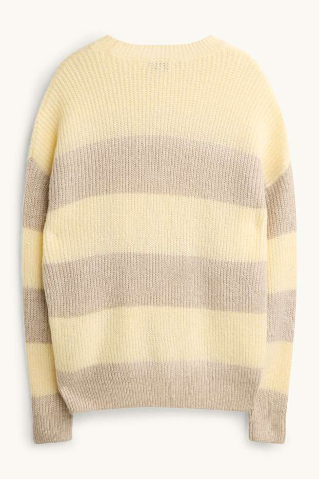 Damen - Pullover - gerippt - gestreift - gelb
