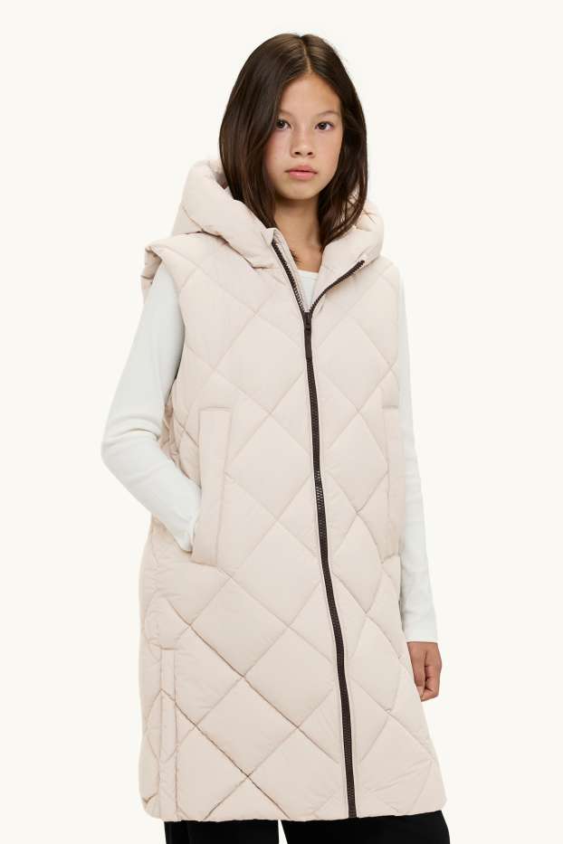 Kinderen: meisjes - Bodywarmer met capuchon - waterafstotend - crème wit