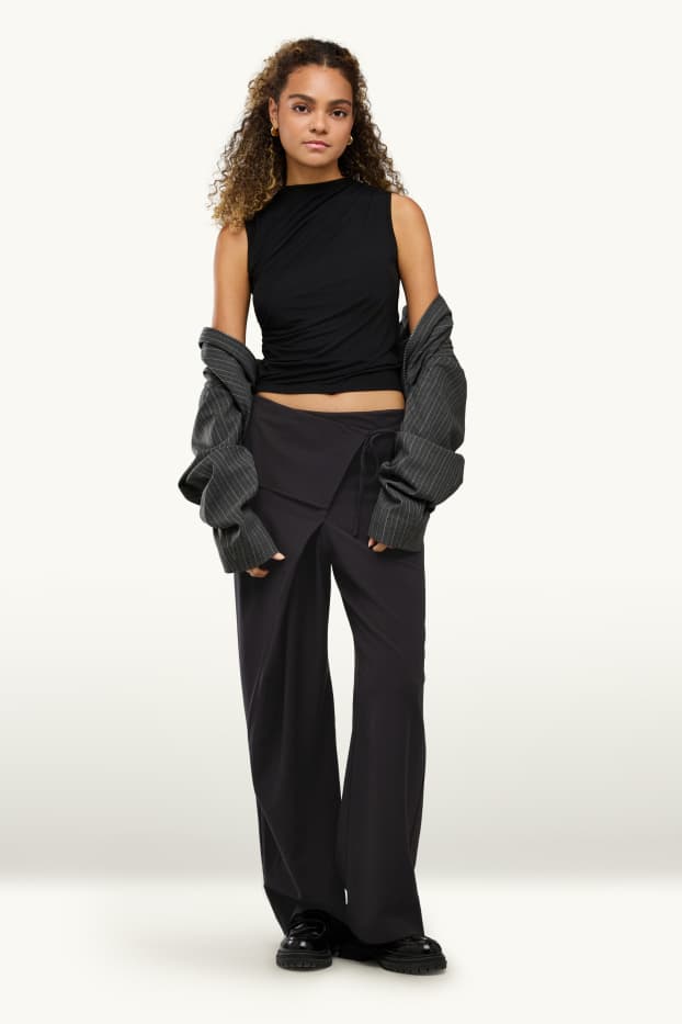 Femmes - Pantalon en toile - low waist - relaxed fit - noir