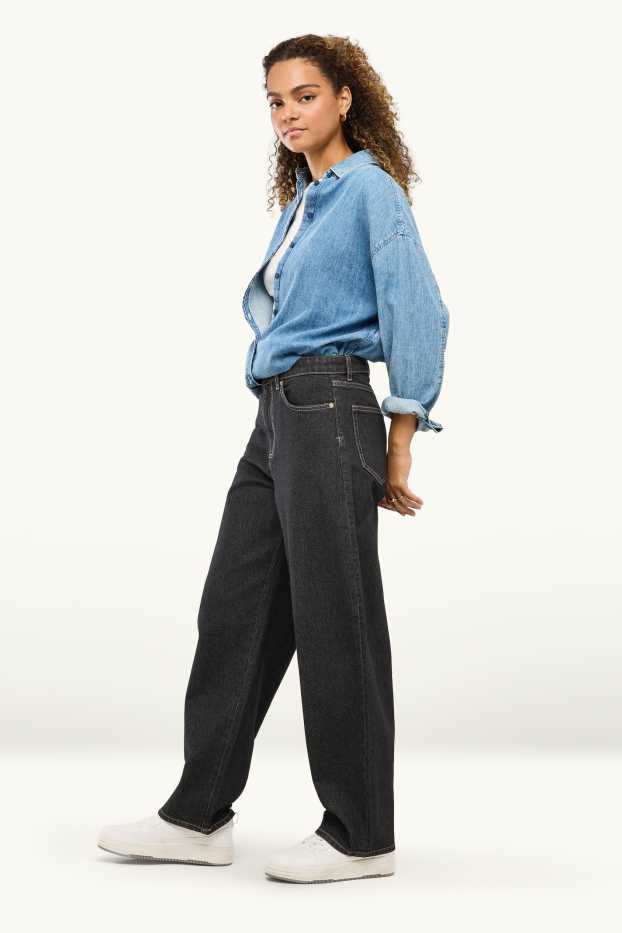 Dámské - Barrel jeans - mid waist - džíny - tmavošedé
