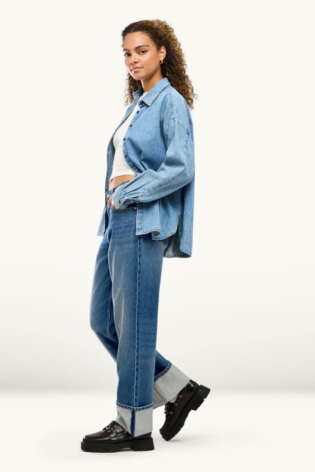 Damen - Baggy Jeans - Mid Waist - jeansblau