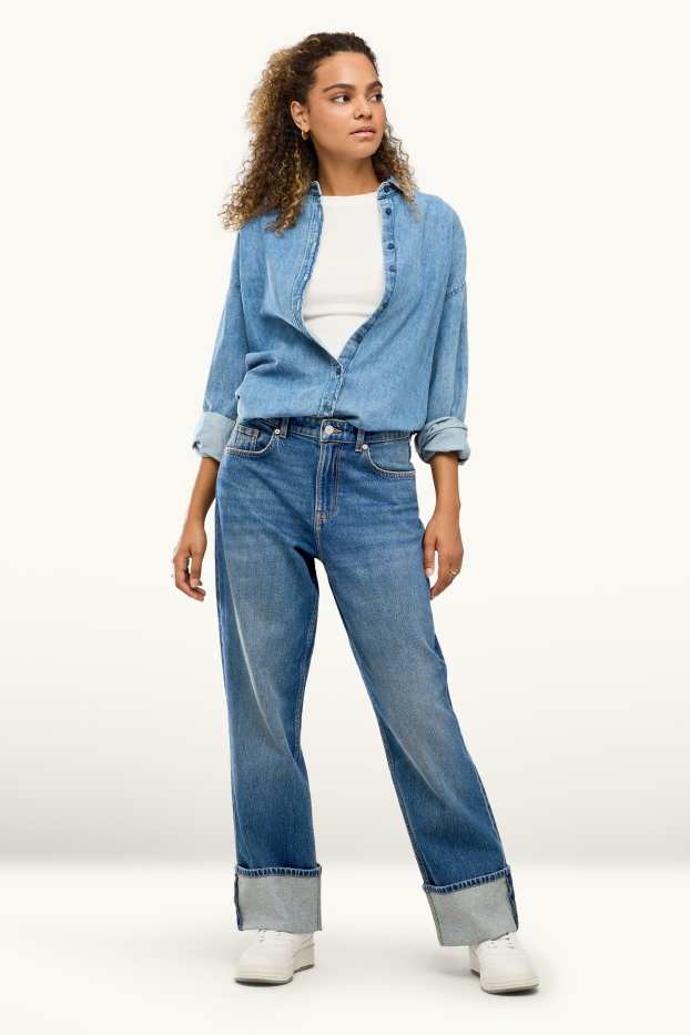 Damen - Baggy Jeans - Mid Waist - jeansblau