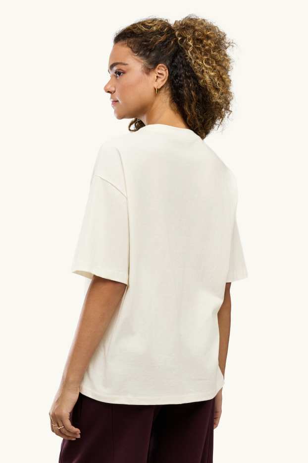 Femmes - T-shirt - oversize - brodé - crème