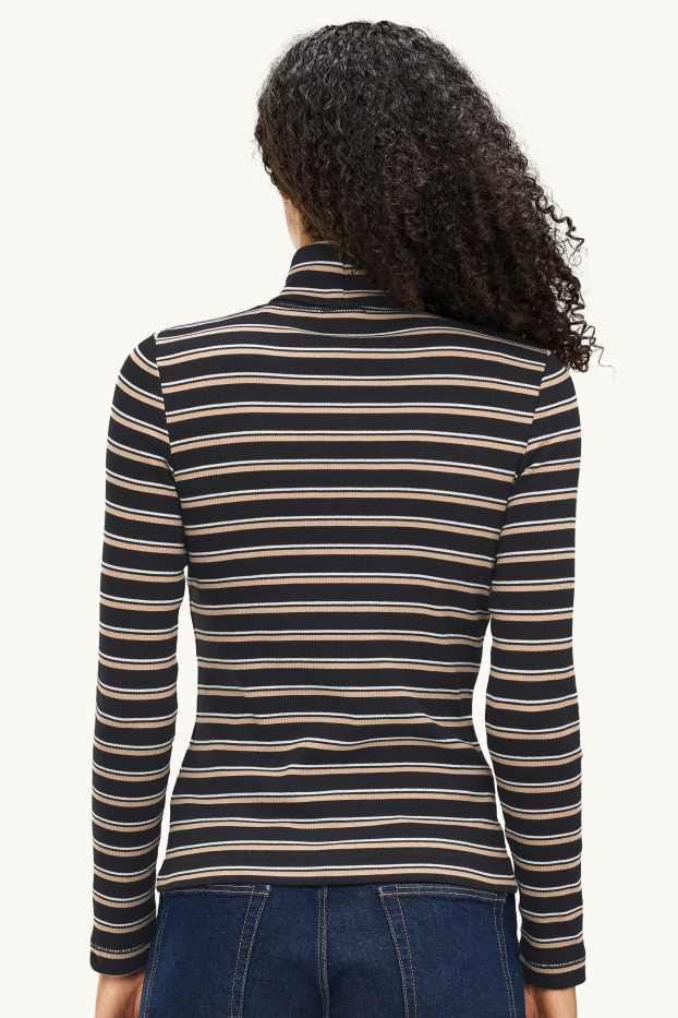Dona - Samarreta de mànigues llargues - slim fit - de ratlles - negre/beix