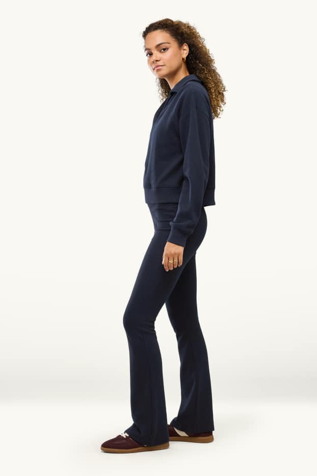Femei - Pantaloni de trening din tricot fin - albastru închis