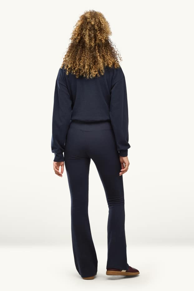 Femei - Pantaloni de trening din tricot fin - albastru închis