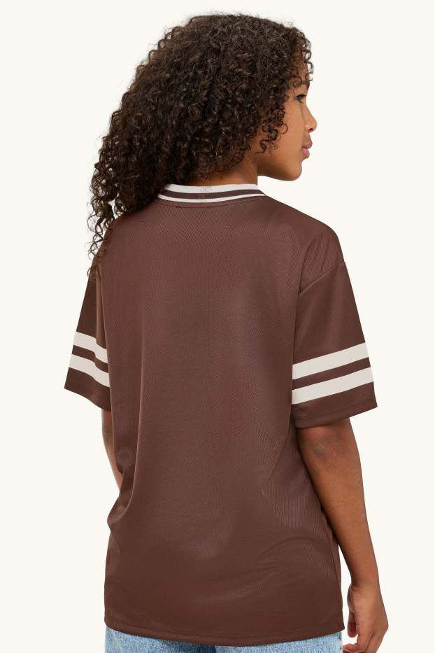 Enfants filles - T-shirt avec encolure V - Oversize - marron / blanc crème