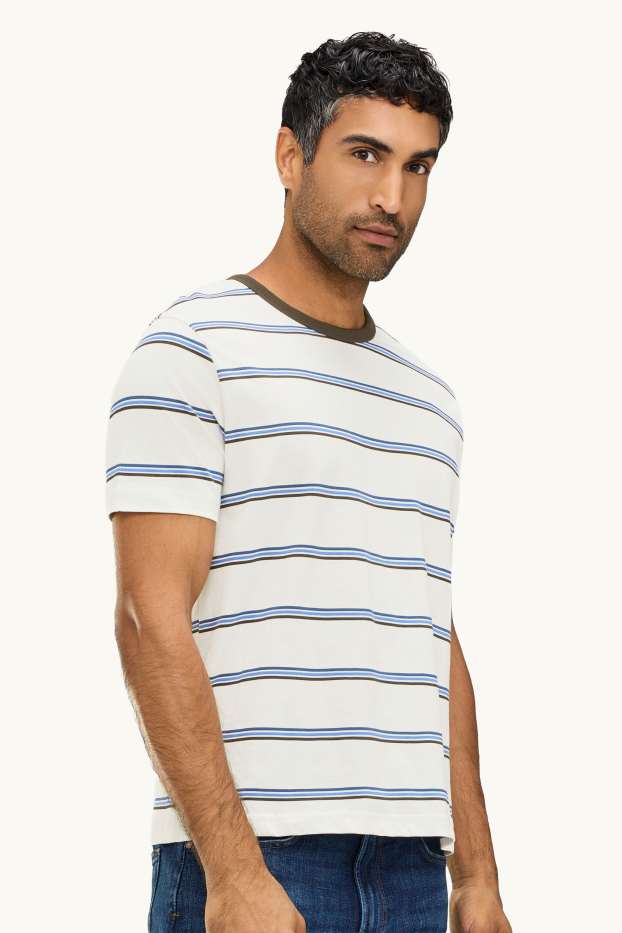 Herren - T-Shirt - Relaxed Fit - gestreift - weiß / blau
