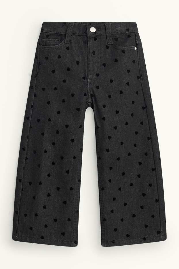 Děti - dívky - Srdíčka - wide leg jeans - černá