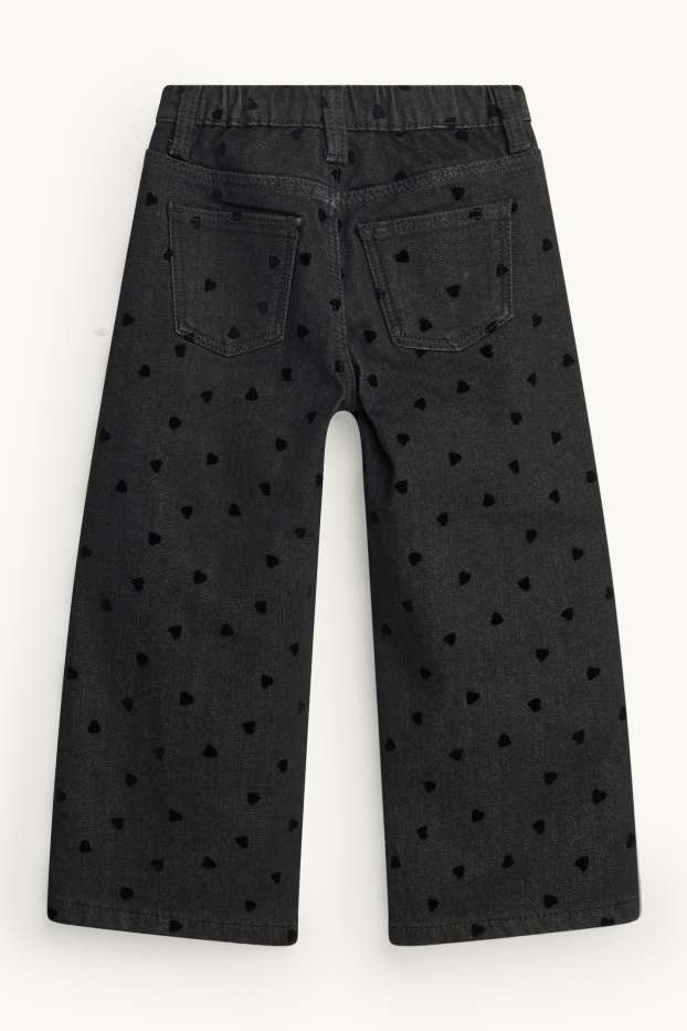 Děti - dívky - Srdíčka - wide leg jeans - černá