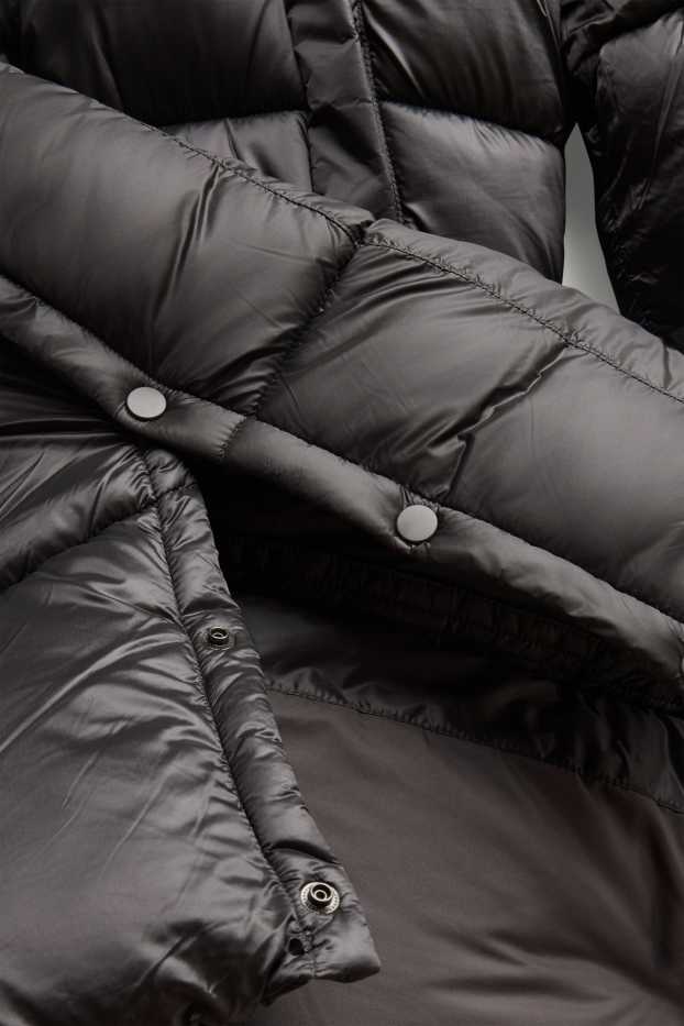 Dames - Mantel met stiksels en capuchon - gevoerd - zwart