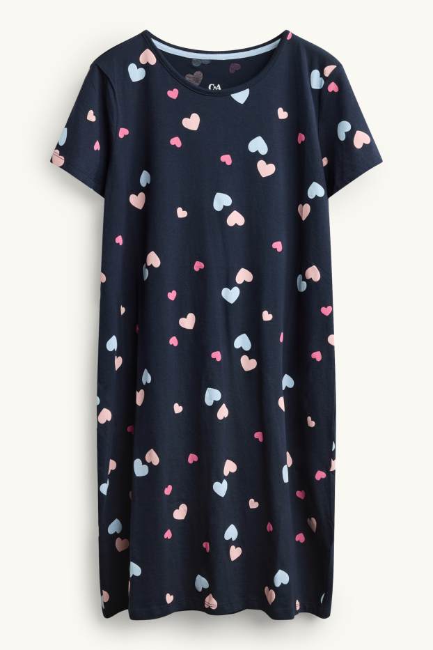 Dames - Nachthemd - met patroon - roze / donkerblauw