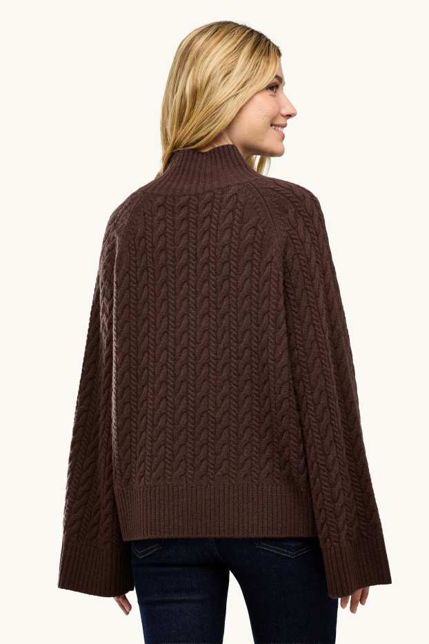 Femmes - Pull à col roulé en cachemire mélangé - laine mélangée - marron foncé