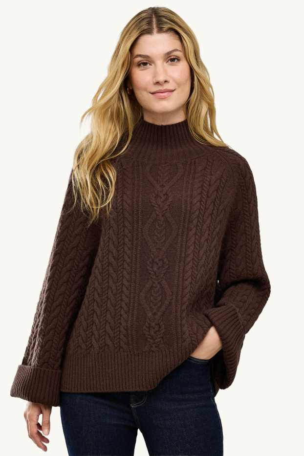 Femmes - Pull à col roulé en cachemire mélangé - laine mélangée - marron foncé