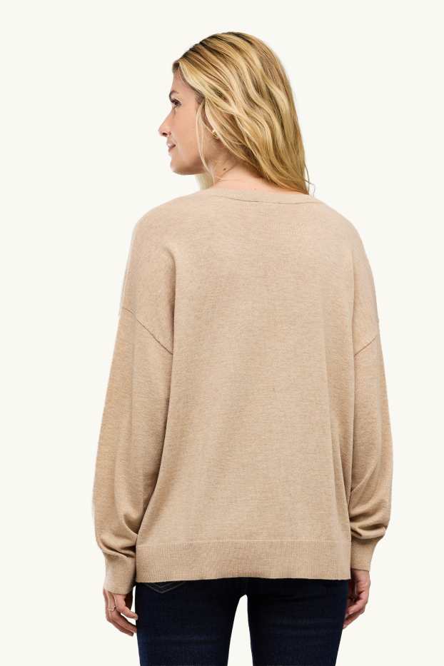 Femmes - Pull avec encolure en V - beige